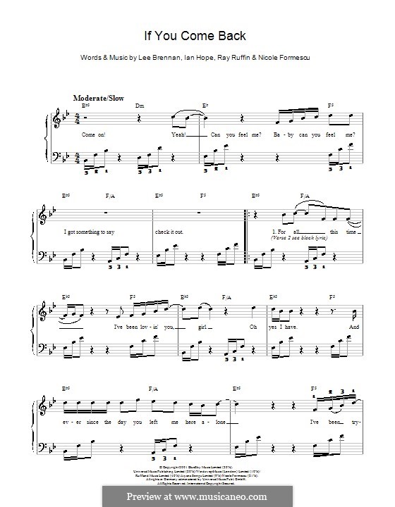 If You Come Back (Blue): Facil para o piano by Ian Hope, Lee Brennan, Nicole Formescu, Ray Ruffin