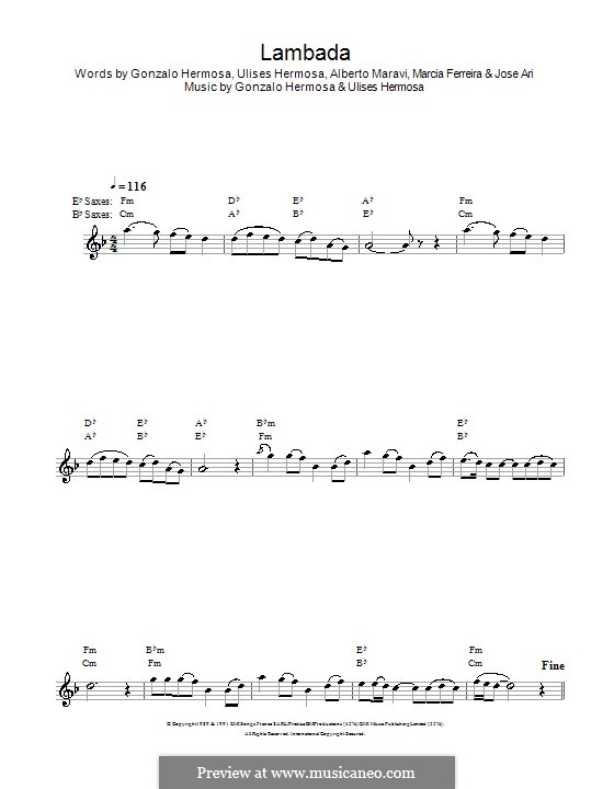 Lambada (Kaoma): para saxofone by Gonzalo Hermosa, Ulises Hermosa