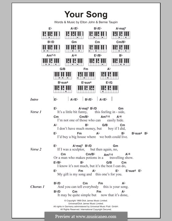 Your Song: letras e acordes para piano by Elton John