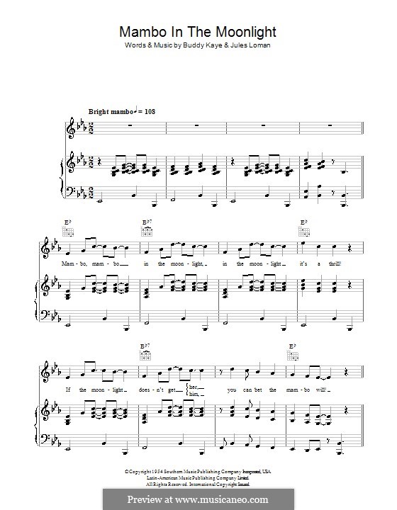Mambo in the Moonlight (Ireen Sheer): Para vocais e piano (ou Guitarra) by Buddy Kaye, Jules Loman