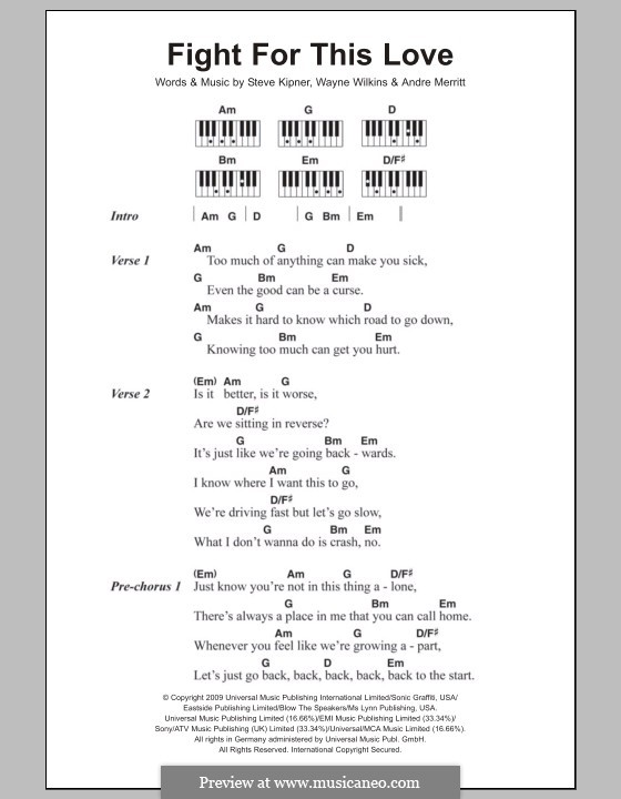 Fight for This Love (Cheryl Cole): Para Piano by Andre Merritt, Stephen Alan Kipner, Wayne Wilkins