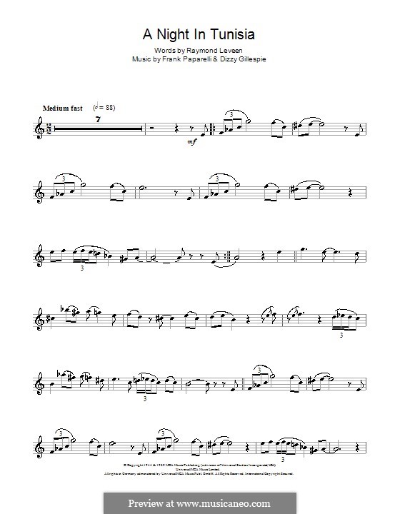 A Night In Tunisia por D. Gillespie, F. Paparelli - Partituras on músicaNeo