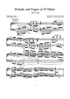 Prelude and Fugue No.2 in D Major, BWV 532: arranjo para piano by Johann Sebastian Bach