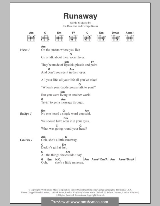 Runaway (Bon Jovi): Letras e Acordes by George Karakoglou, Jon Bon Jovi