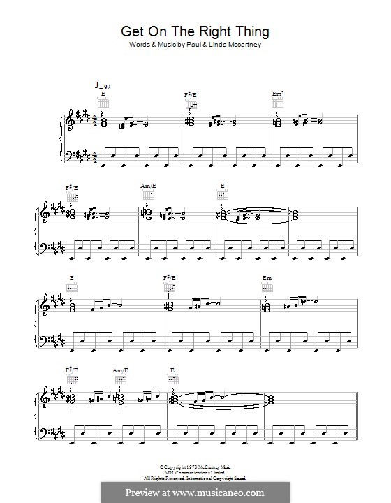 Get on the Right Thing (Wings): Para vocais e piano (ou Guitarra) by Linda McCartney, Paul McCartney