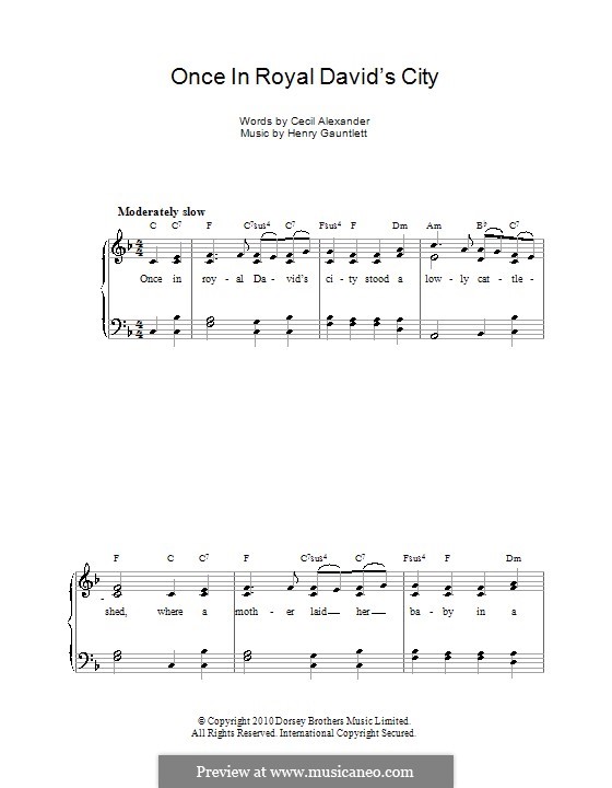 Once in Royal David's City (Printable scores): For easy piano (high quality sheet music) by Henry John Gauntlett