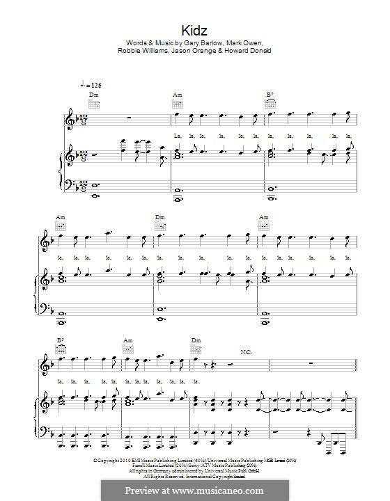 Kidz (Take That): Para vocais e piano (ou Guitarra) by Gary Barlow, Howard Donald, Jason Orange, Mark Owen, Robbie Williams