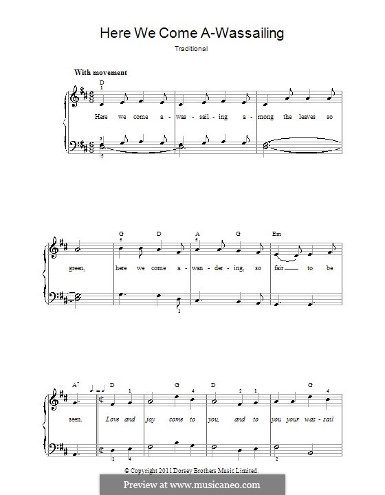 Here we Come a-Wassailing (Printable Scores): Facil para o piano by folklore