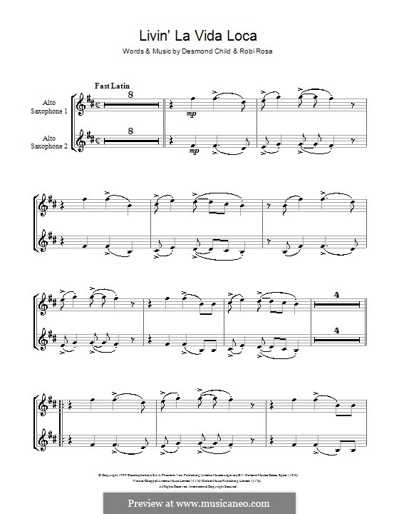Livin' la vida loca (Ricky Martin): para dois alto saxophones by Desmond Child, Robi Rosa