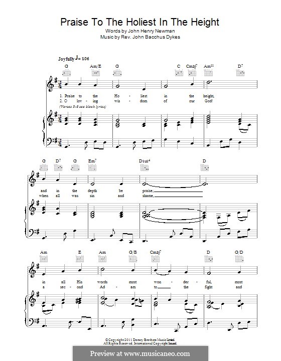 Praise to the Holiest in the Heights: Para vocais e piano (ou Guitarra) by John Bacchus Dykes