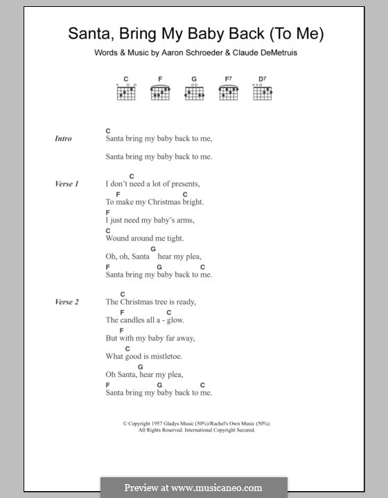 Santa, Bring My Baby Back (To Me): Letras e acordes (Elvis Presley) by Aaron Schroeder, Claude DeMetrius