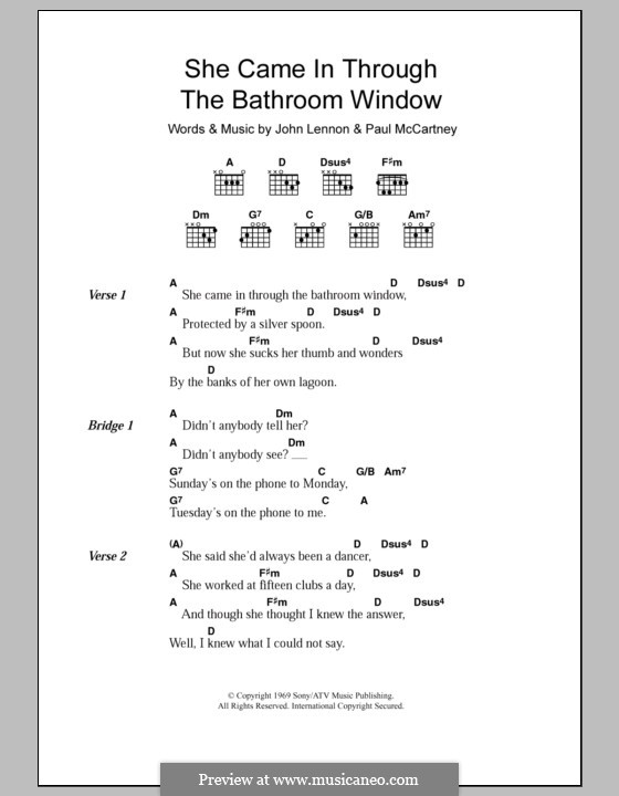 She Came in Through the Bathroom Window (The Beatles): Letras e Acordes by John Lennon, Paul McCartney