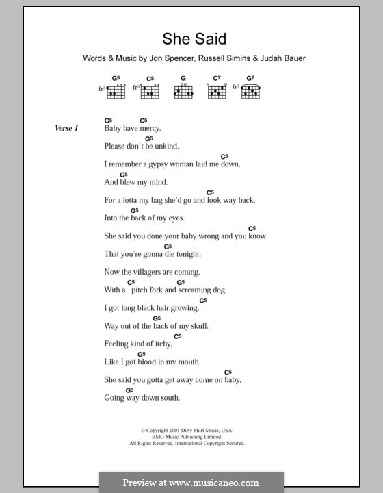 She Said (The Jon Spencer Blues Explosion): Letras e Acordes by Jon Spencer, Judah Bauer, Russell Simins