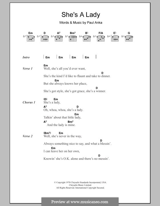 She's a Lady (Tom Jones): Letras e Acordes by Paul Anka