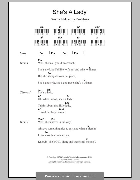 She's a Lady (Tom Jones): letras e acordes para piano by Paul Anka