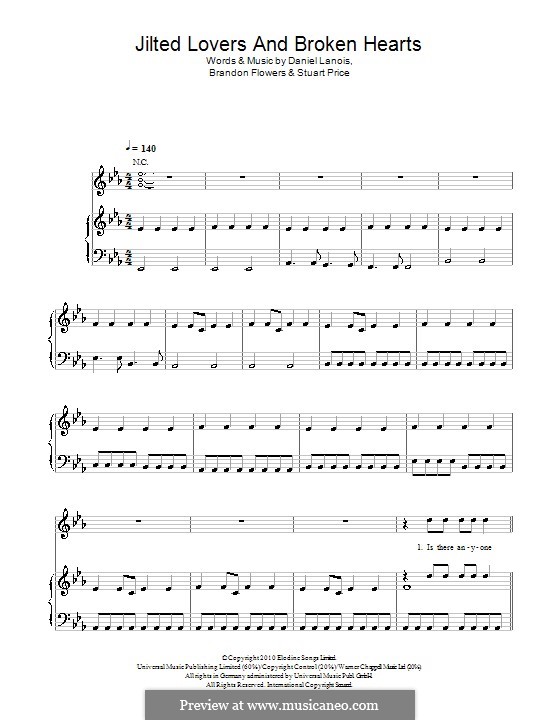 Jilted Lovers and Broken Hearts (The Killers): para vocais,piano ou guitarra by Brandon Flowers, Daniel Lanois, Stuart Price
