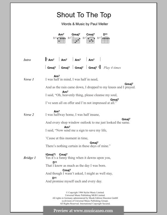 Shout to the Top (The Style Council): Letras e Acordes by Paul Weller