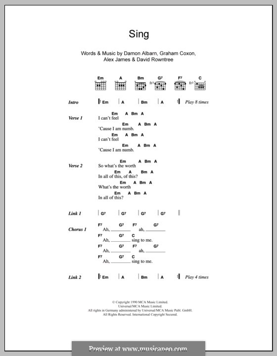 Sing (Blur): Letras e Acordes by Alex James, Damon Albarn, David Rowntree, Graham Coxon