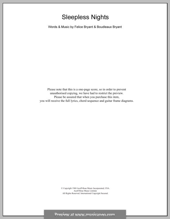 Sleepless Nights (Emmylou Harris): Letras e Acordes by Boudleaux Bryant, Felice Bryant