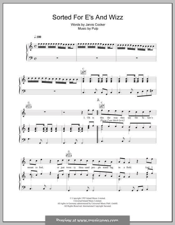 Sorted for E's and Wizz: Para vocais e piano (ou Guitarra) by Pulp
