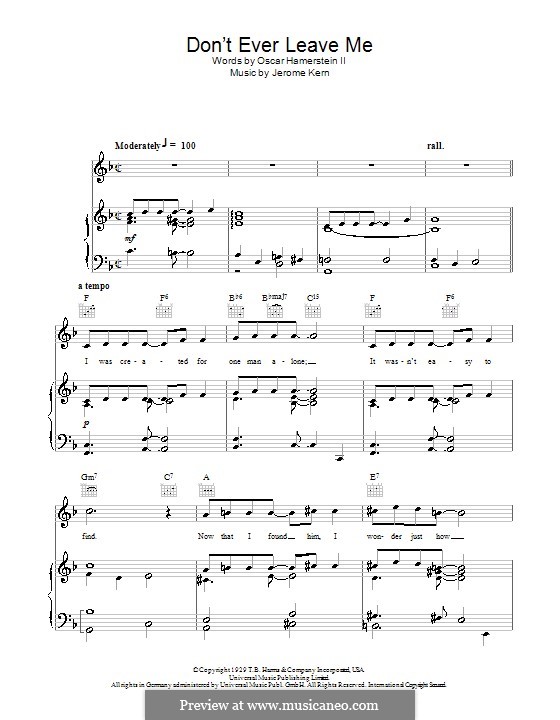 Don't Ever Leave Me: Para vocais e piano (ou Guitarra) by Jerome Kern