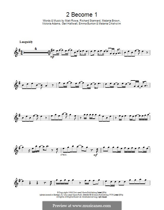 2 Become 1 (The Spice Girls): para clarinete by Emma Bunton, Geri Halliwell, Matt Rowe, Melanie Brown, Melanie C, Richard Stannard, Victoria Adams