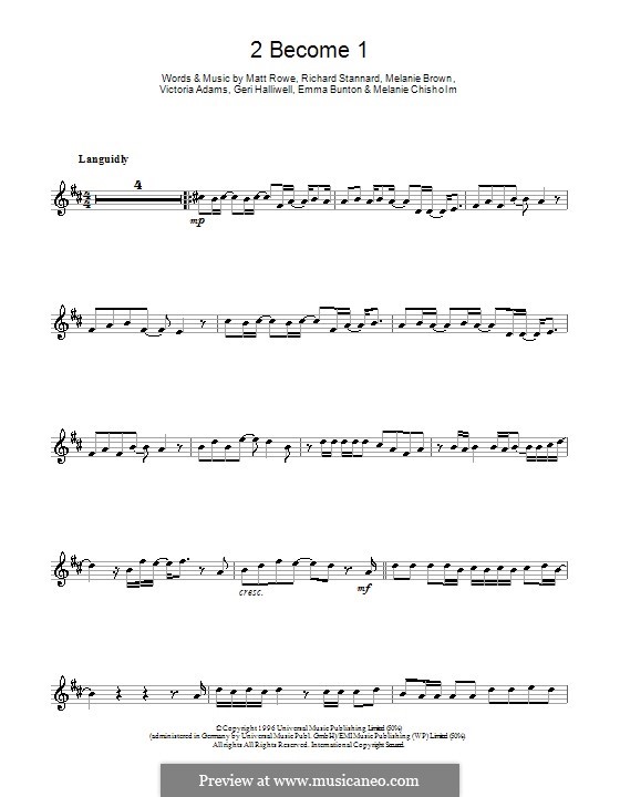 2 Become 1 (The Spice Girls): para Saxofone Alto by Emma Bunton, Geri Halliwell, Matt Rowe, Melanie Brown, Melanie C, Richard Stannard, Victoria Adams