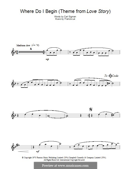 Where Do I Begin (Theme from Love Story): para flauta by Francis Lai