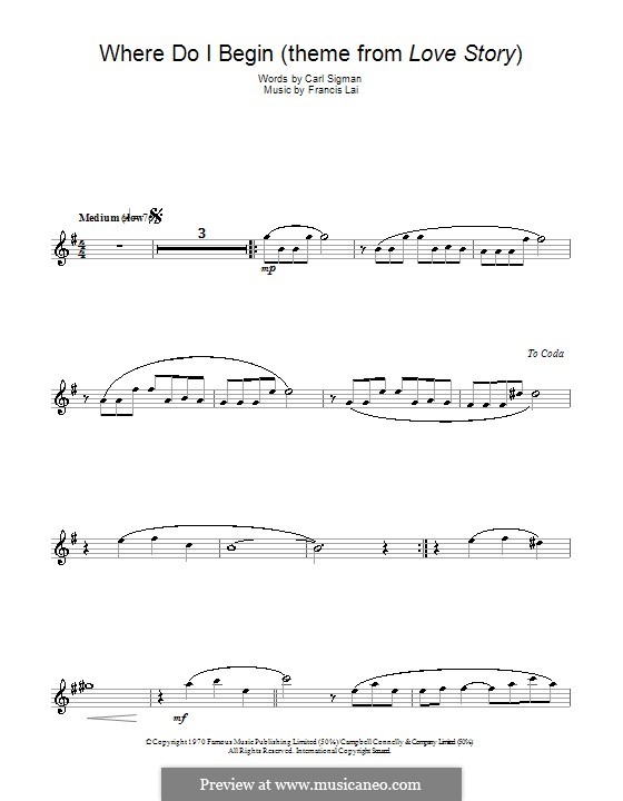 Where Do I Begin (Theme from Love Story): para clarinete by Francis Lai