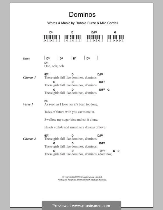 Dominos (The Big Pink): letras e acordes para piano by Milo Cordell, Robbie Furze