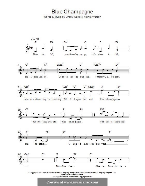 Blue Champagne (Jimmy Dorsey): melodía,letras e acordes by Frank Ryerson, Grady Watts, Jimmy Eaton