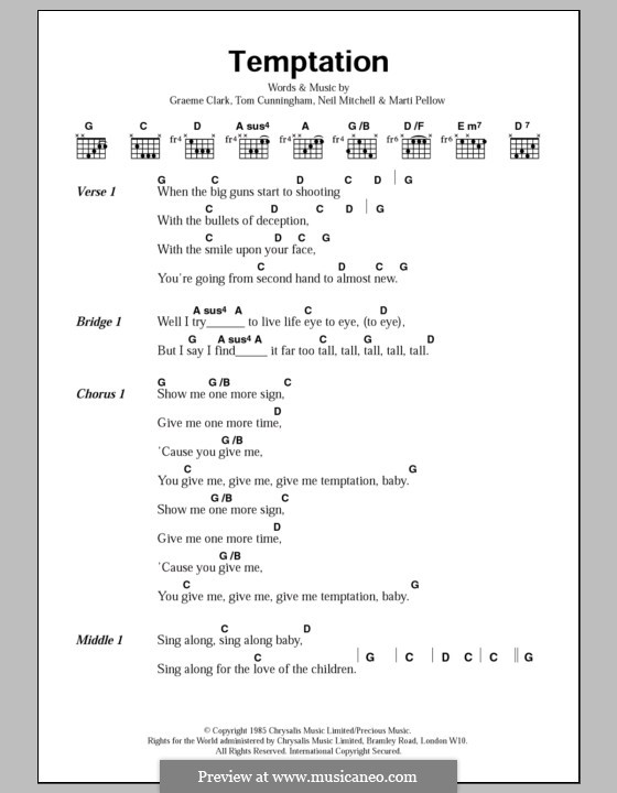 Temptation (Wet Wet Wet): Letras e Acordes by Graeme Clark, Tom Cunningham, Marti Pellow, Neil Mitchell