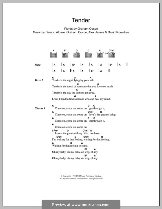 Tender (Blur): Letras e Acordes by Alex James, Damon Albarn, David Rowntree, Graham Coxon