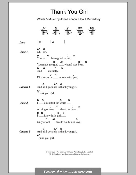 Thank You Girl (The Beatles): Letras e Acordes by John Lennon, Paul McCartney