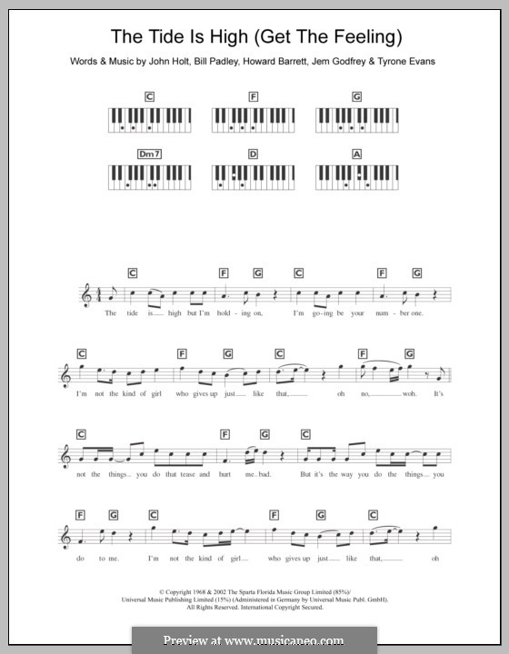 The Tide is High (Get the Feeling): For keyboard (Atomic Kitten) by Bill Padley, Howard Barrett, Jeremy Godfrey, John Holt, Tyrone Evans