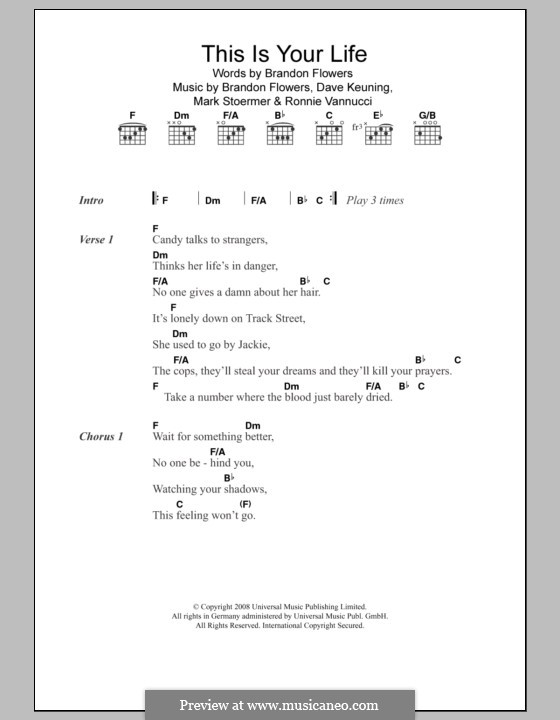 This is Your Life (The Killers): Letras e Acordes by Brandon Flowers, Dave Keuning, Mark Stoermer, Ronnie Vannucci