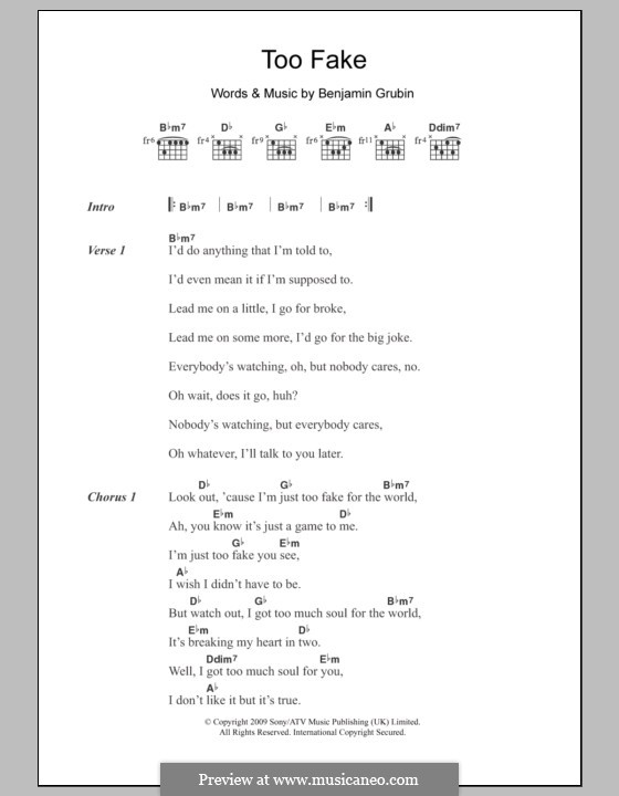 Too Fake (Hockey): Letras e Acordes by Benjamin Grubin