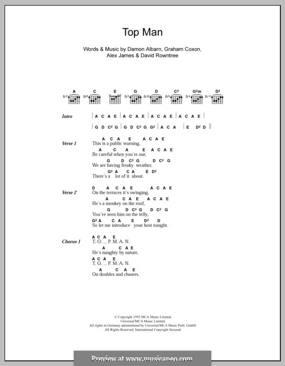 Top Man (Blur): Letras e Acordes by Alex James, Damon Albarn, David Rowntree, Graham Coxon