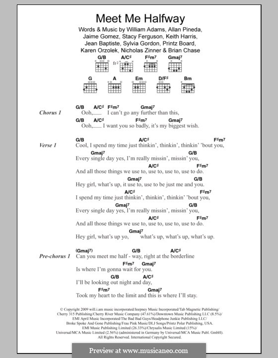 Meet Me Halfway (The Black Eyed Peas): Letras e Acordes by apl.de.ap, Brian Chase, Jaime Gomez, Karen O, Keith Harris, Nicholas Zinner, Printz Board, Stacy Ferguson, Sylvia Gordon, will.i.am