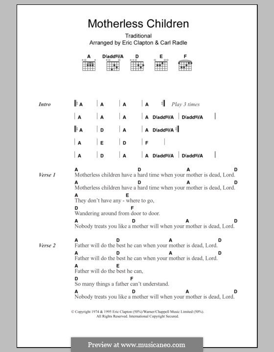 Motherless Children: Letras e Acordes by folklore