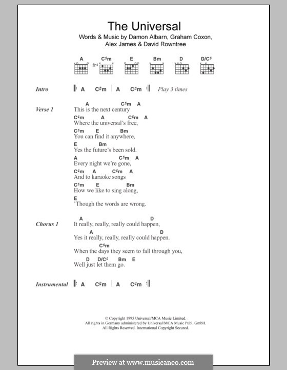 The Universal (Blur): Letras e Acordes by Alex James, Damon Albarn, David Rowntree, Graham Coxon