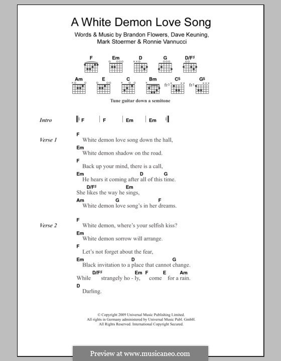 A White Demon Love Song (The Killers): Letras e Acordes by Brandon Flowers, Dave Keuning, Mark Stoermer, Ronnie Vannucci