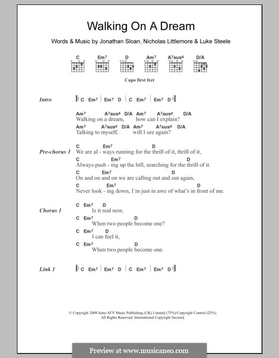 Walking on a Dream (Empire of the Sun): Letras e Acordes by Jonathan Sloan, Luke Steele, Nicholas Littlemore