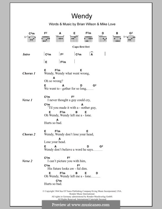 Wendy (The Beach Boys): Letras e Acordes by Brian Wilson, Mike Love