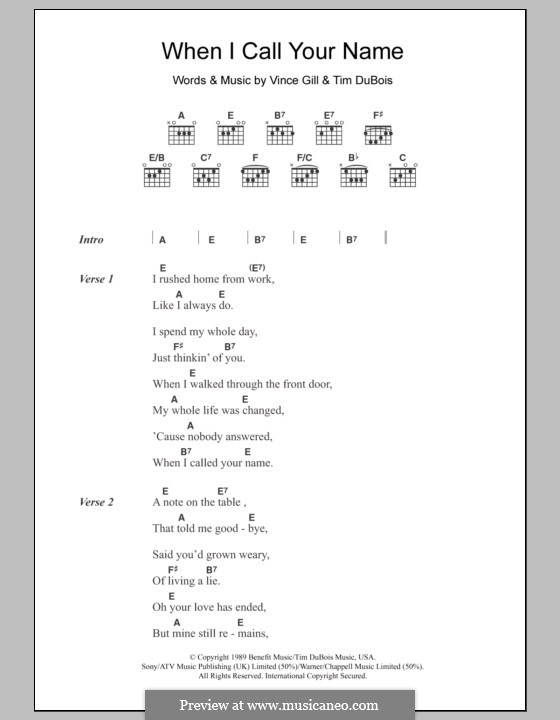 When I Call Your Name: Letras e Acordes by Tim DuBois, Vince Gill