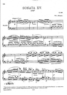 Sonata for Piano No.15 in F Major, K.533/494: For a single performer by Wolfgang Amadeus Mozart