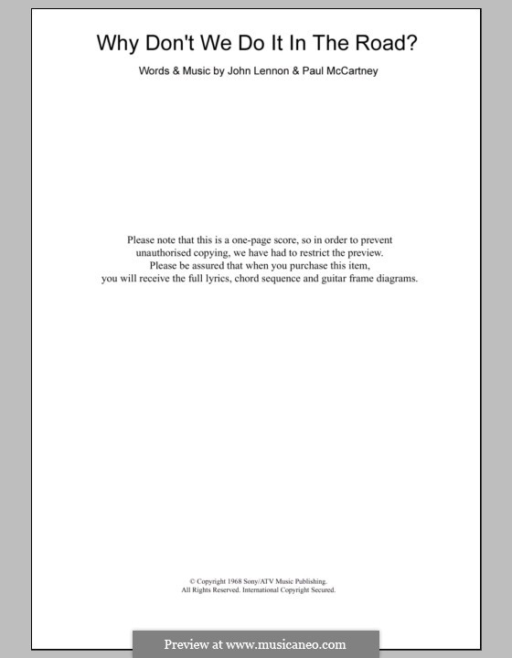 Why Don't We Do It in the Road (The Beatles): Letras e Acordes by John Lennon, Paul McCartney