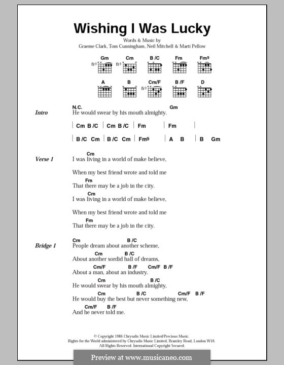 Wishing I Was Lucky (Wet Wet Wet): Letras e Acordes by Graeme Clark, Tom Cunningham, Marti Pellow, Neil Mitchell