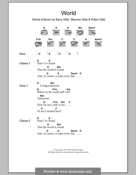 World (The Bee Gees): Letras e Acordes by Barry Gibb, Maurice Gibb, Robin Gibb