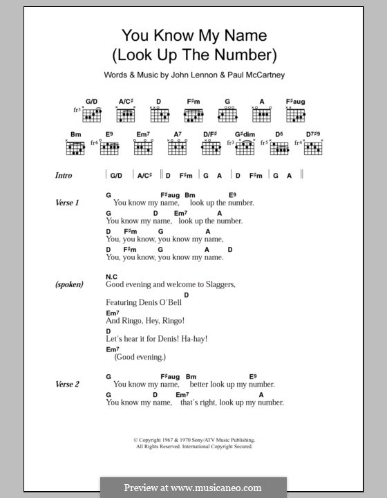 You Know My Name (Look Up the Number): Lyrics and chords (The Beatles) by John Lennon, Paul McCartney